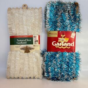 Vtg Tinsel Garland Woolworth Nat'l Tinsel Co Blue/Silver and White 25ft and 18ft